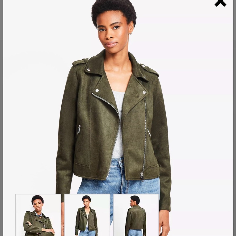 Loft Faux Suede Dark Caper (olive) Jacket with Silver Accents NWT